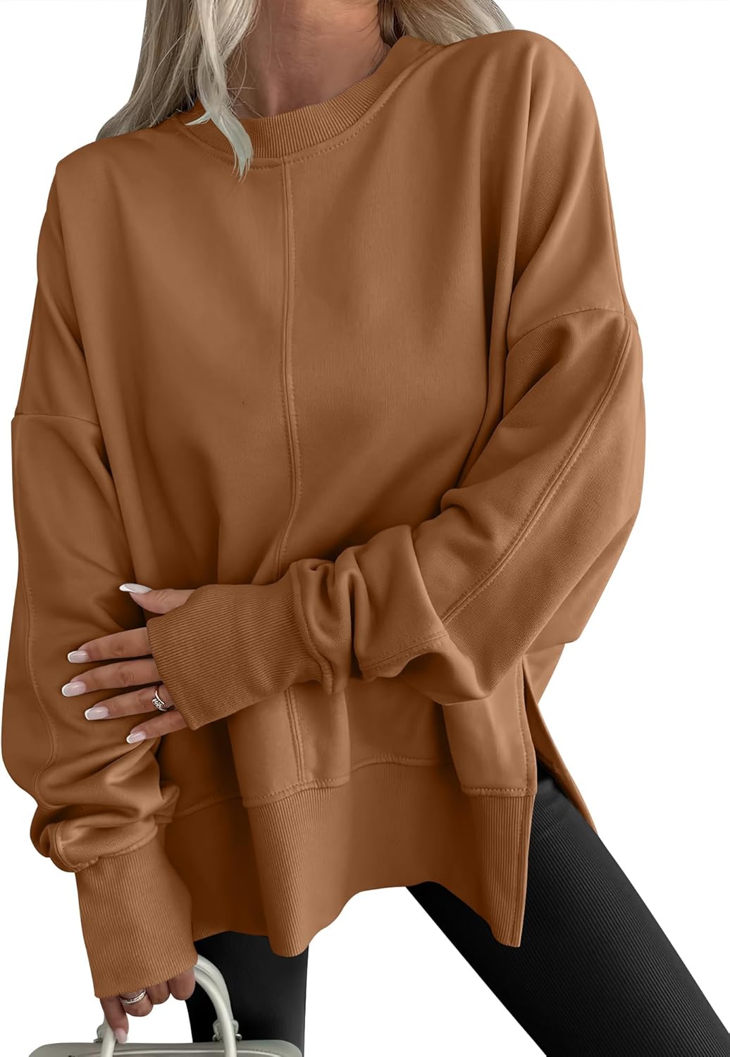 ✨Womens Oversized Thumbhole Long Sleeve Side Slit Pullover Top
