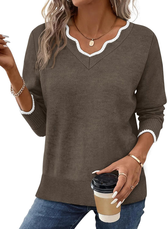 ✨Womens Cozy Lightweight V Neck Sweaters Pullover