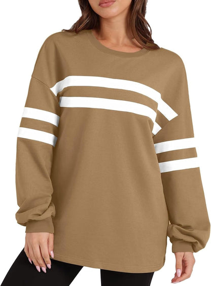 ✨Striped Oversized Sweatshirt Crewneck Long Sleeve Tops Casual Tunic Pullover