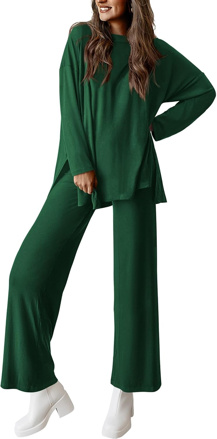 ✨Women's Matching Long Sleeve Shirts Wide Leg Pants Two Piece Lounge Sets