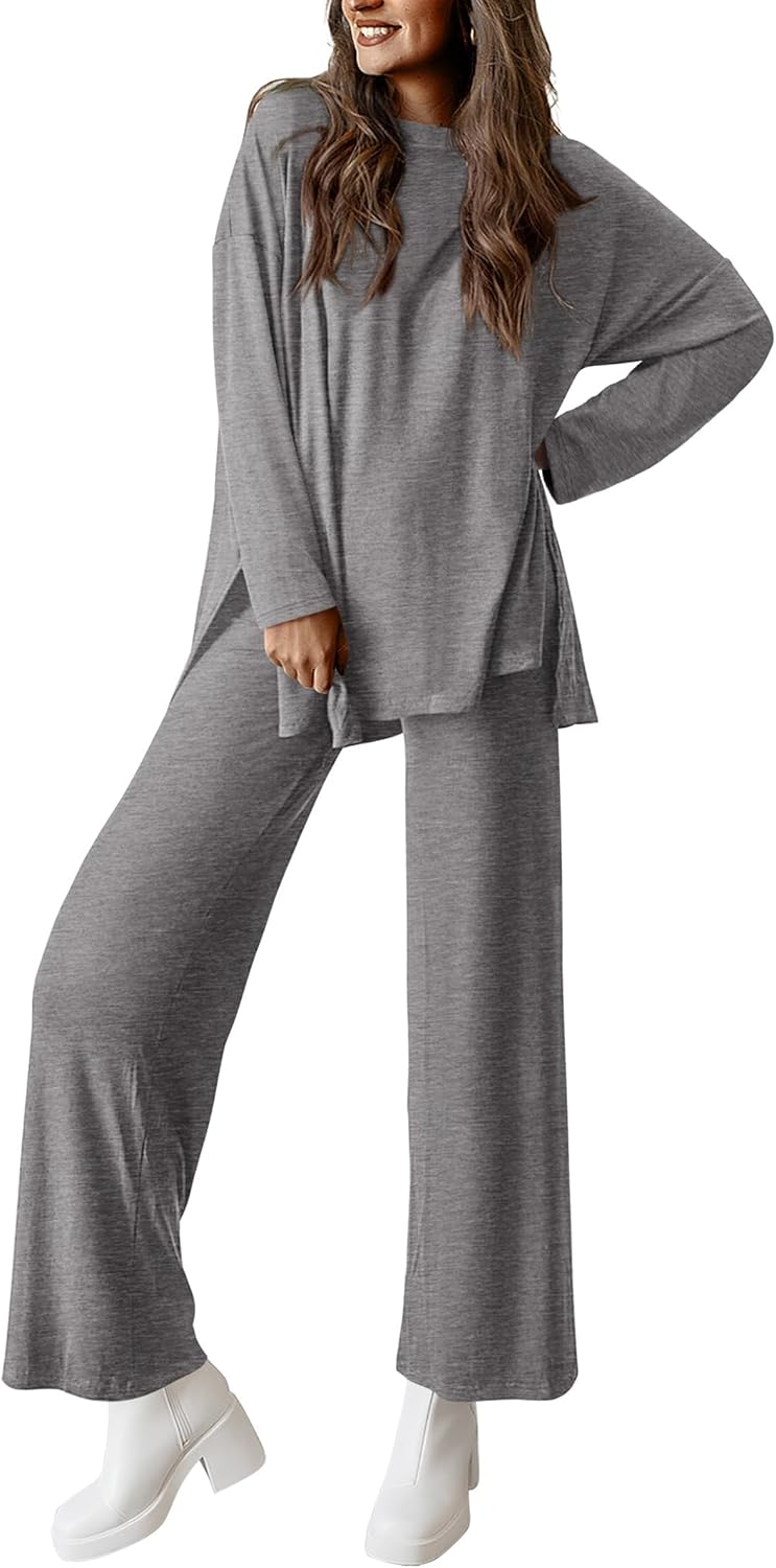 ✨Women's Matching Long Sleeve Shirts Wide Leg Pants Two Piece Lounge Sets