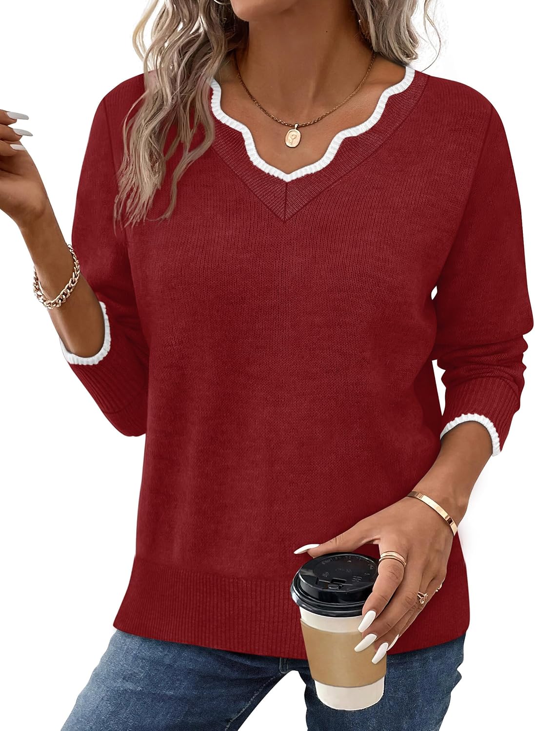 ✨Womens Cozy Lightweight V Neck Sweaters Pullover