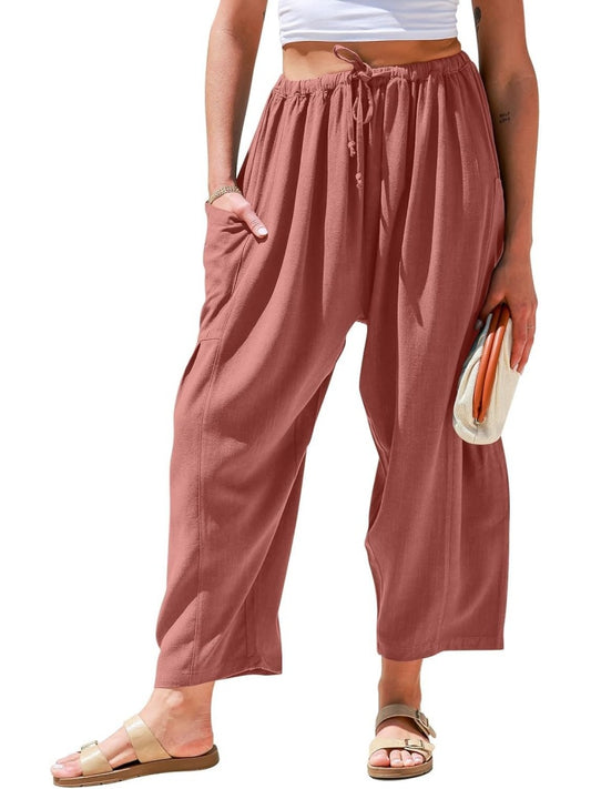 Limited time sale🔥Womens Linen Drawstring Palazzo Harem Pants with Pockets