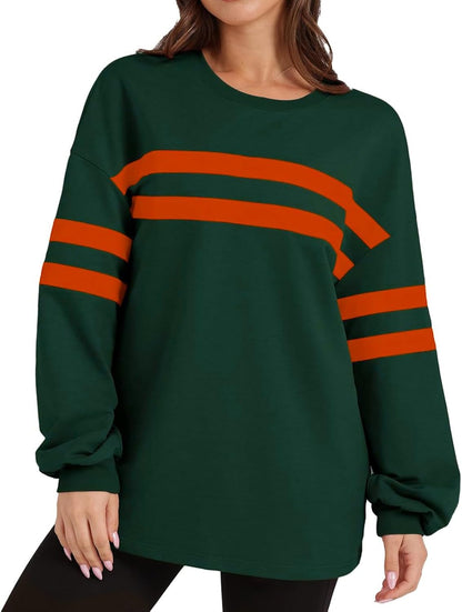 ✨Striped Oversized Sweatshirt Crewneck Long Sleeve Tops Casual Tunic Pullover