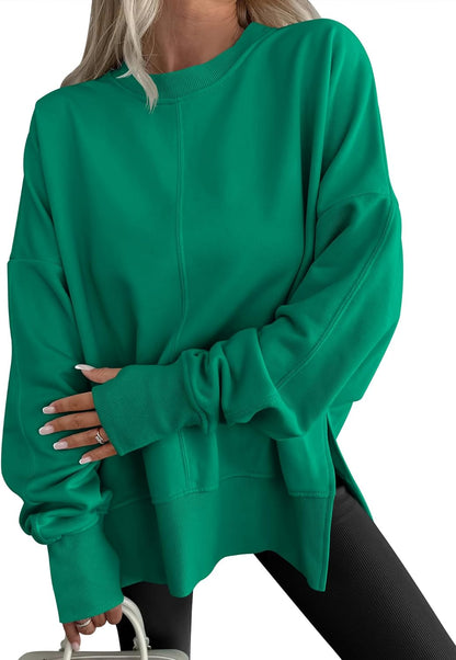 ✨Womens Oversized Thumbhole Long Sleeve Side Slit Pullover Top