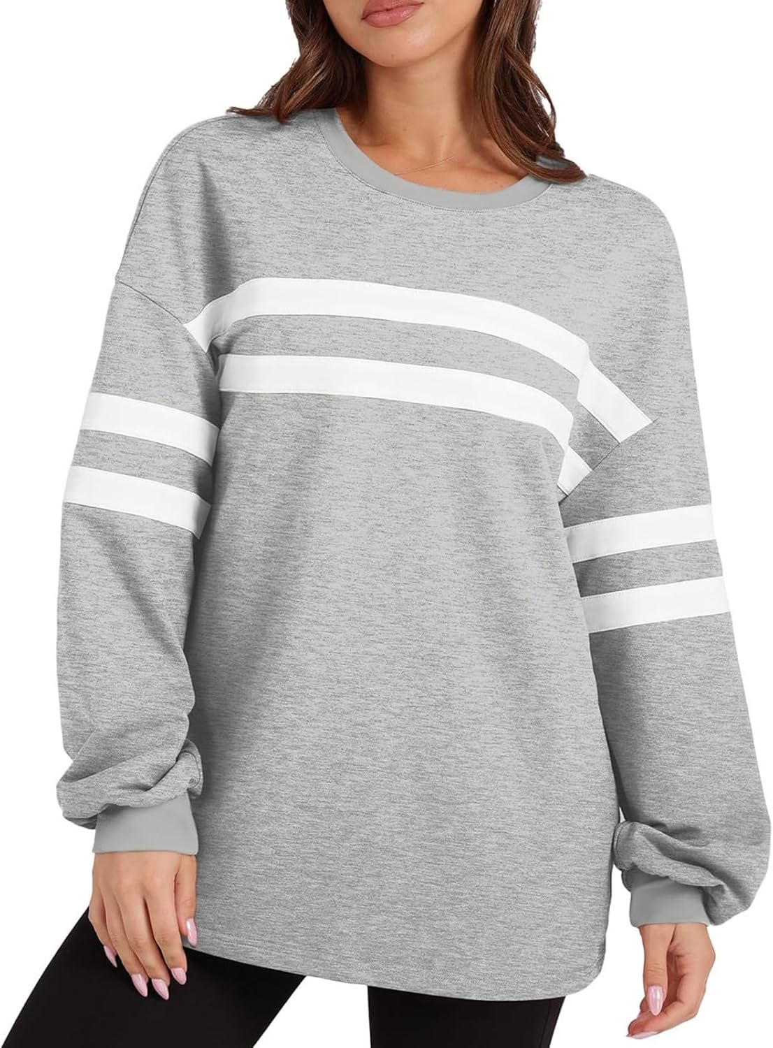 ✨Striped Oversized Sweatshirt Crewneck Long Sleeve Tops Casual Tunic Pullover
