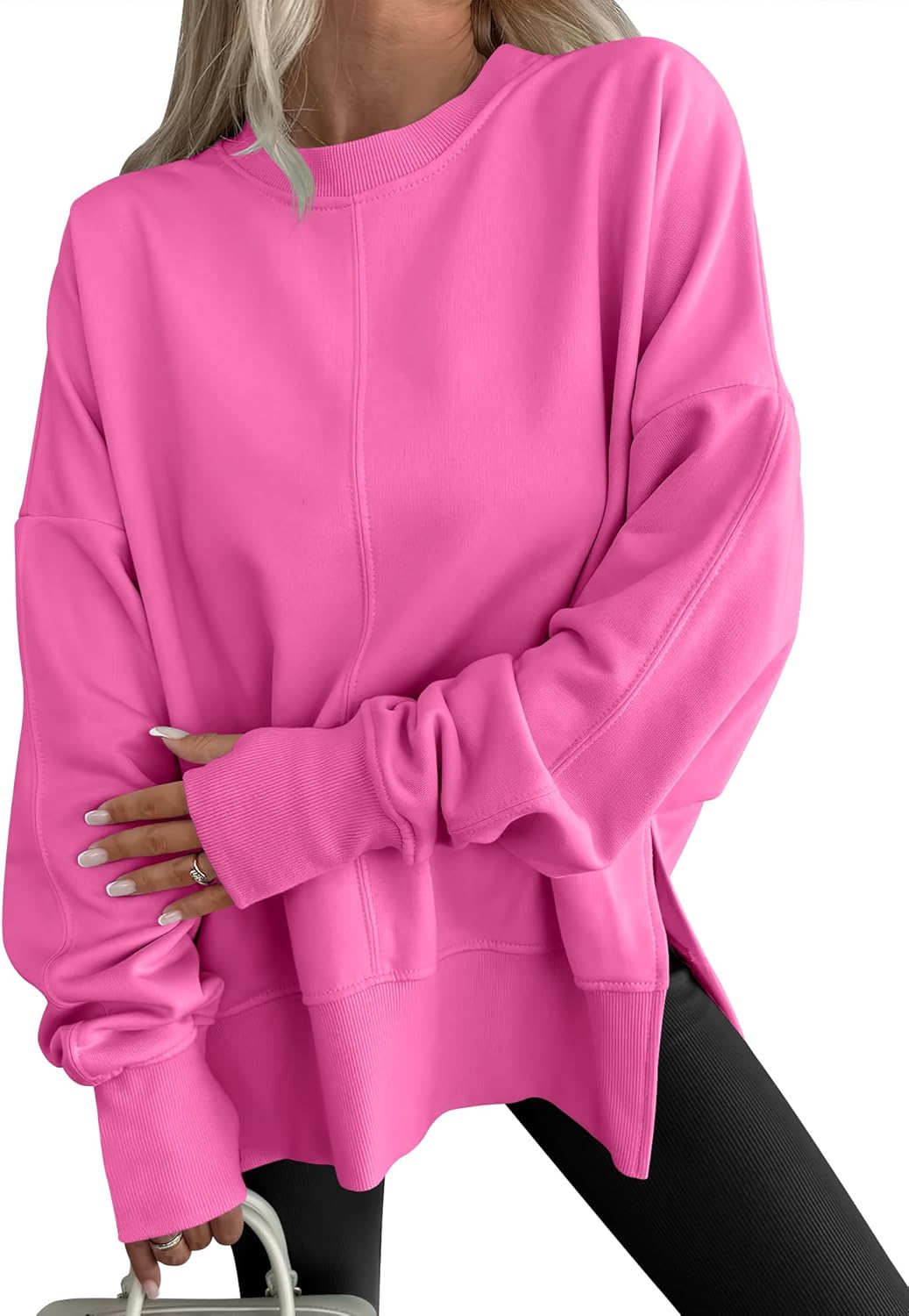 ✨Womens Oversized Thumbhole Long Sleeve Side Slit Pullover Top