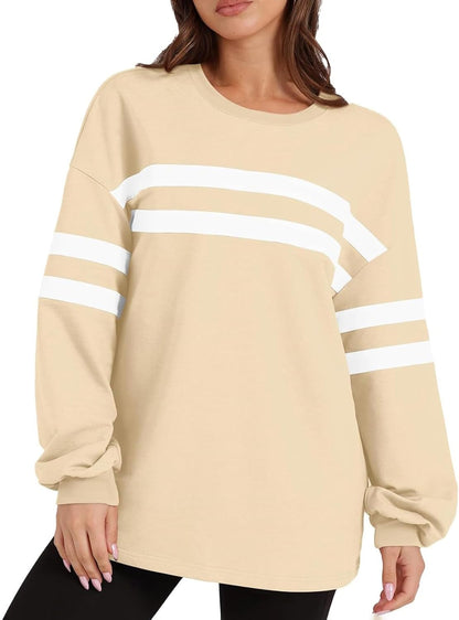 ✨Striped Oversized Sweatshirt Crewneck Long Sleeve Tops Casual Tunic Pullover
