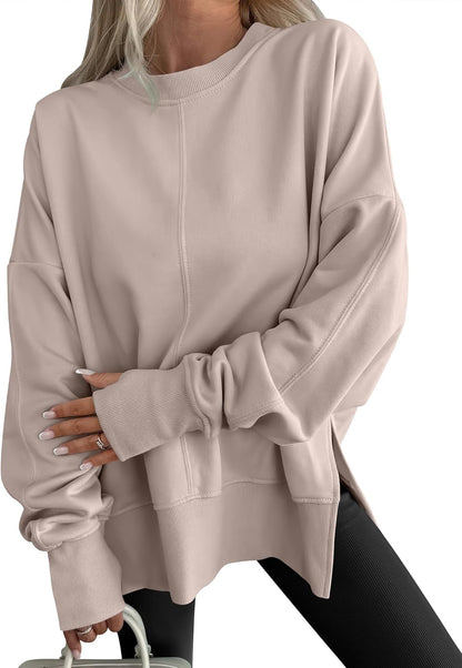 ✨Womens Oversized Thumbhole Long Sleeve Side Slit Pullover Top