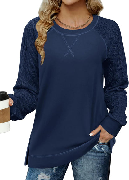 Womens  Lightweight Cable Knit Sleeve Shirts Trendy Fall Tunic Tops
