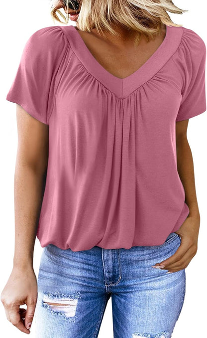 🔥Women's Casual Short Sleeve V Neck Basic T-shirts