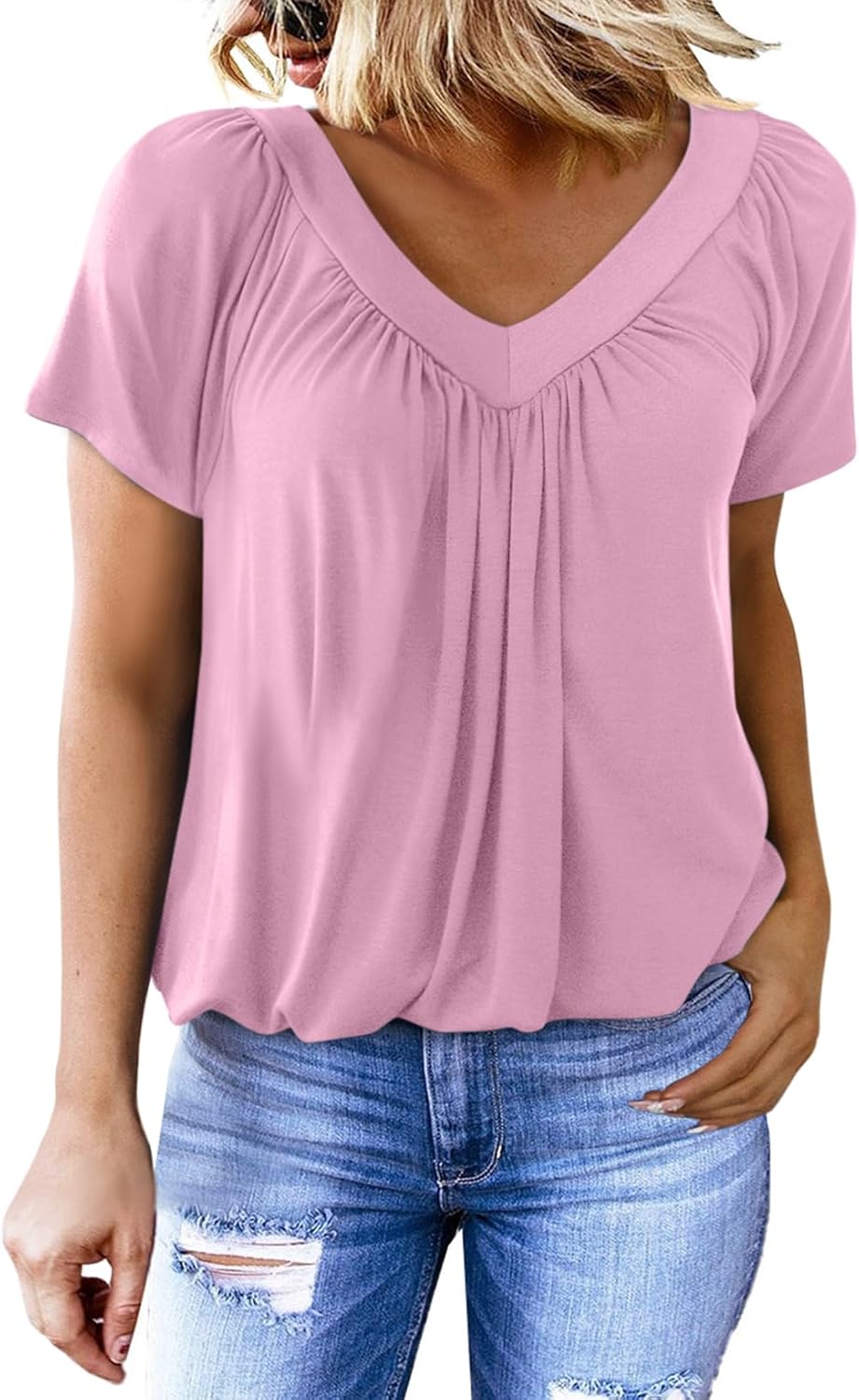 🔥Women's Casual Short Sleeve V Neck Basic T-shirts