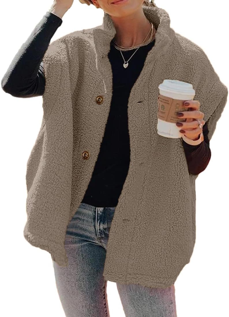 Women's Oversized Warm Button Down Sherpa Vest Jacket with Pockets