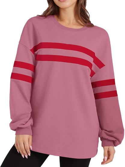 ✨Striped Oversized Sweatshirt Crewneck Long Sleeve Tops Casual Tunic Pullover