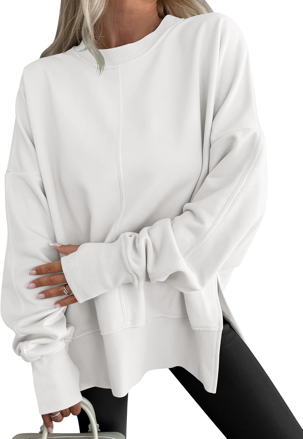 ✨Womens Oversized Thumbhole Long Sleeve Side Slit Pullover Top