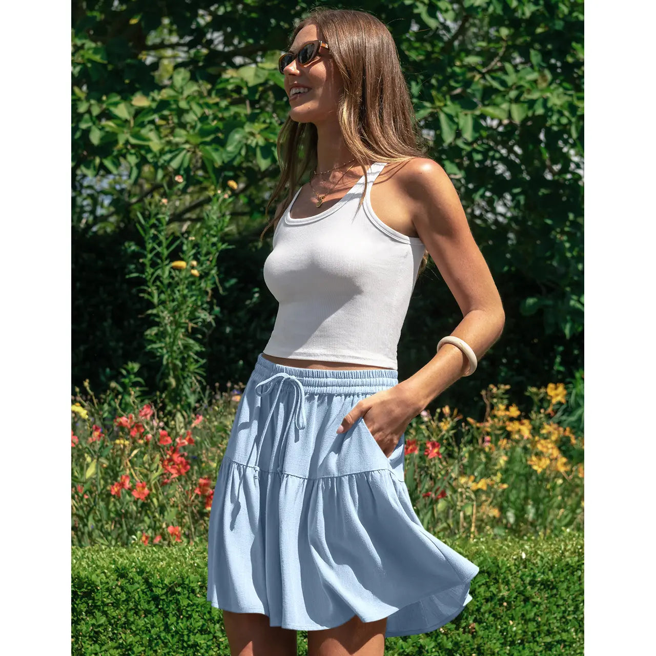 ⏰Hot Sale-Women's High Waist Drawstring Tiered Skort