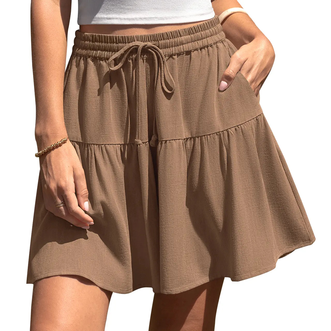 ⏰Hot Sale-Women's High Waist Drawstring Tiered Skort