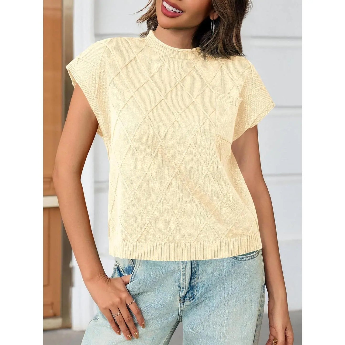 Women's Mock Neck Cap Sleeve Sweater Vest