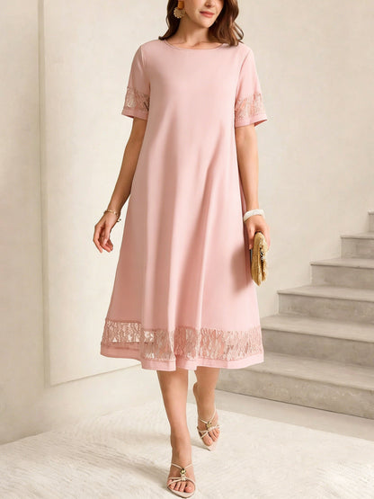 Lace Trim Midi Cotton Dress