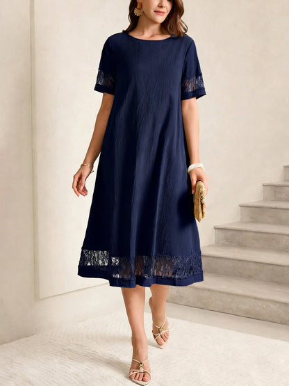 Lace Trim Midi Cotton Dress