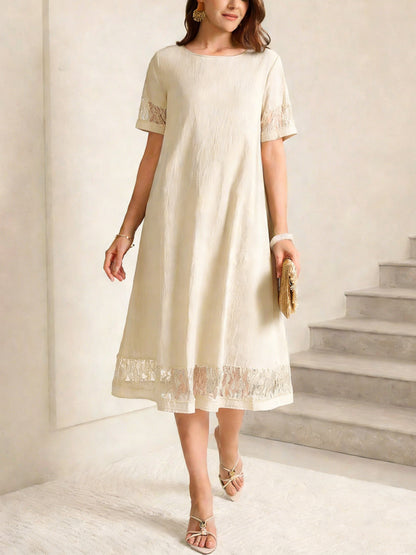 Lace Trim Midi Cotton Dress