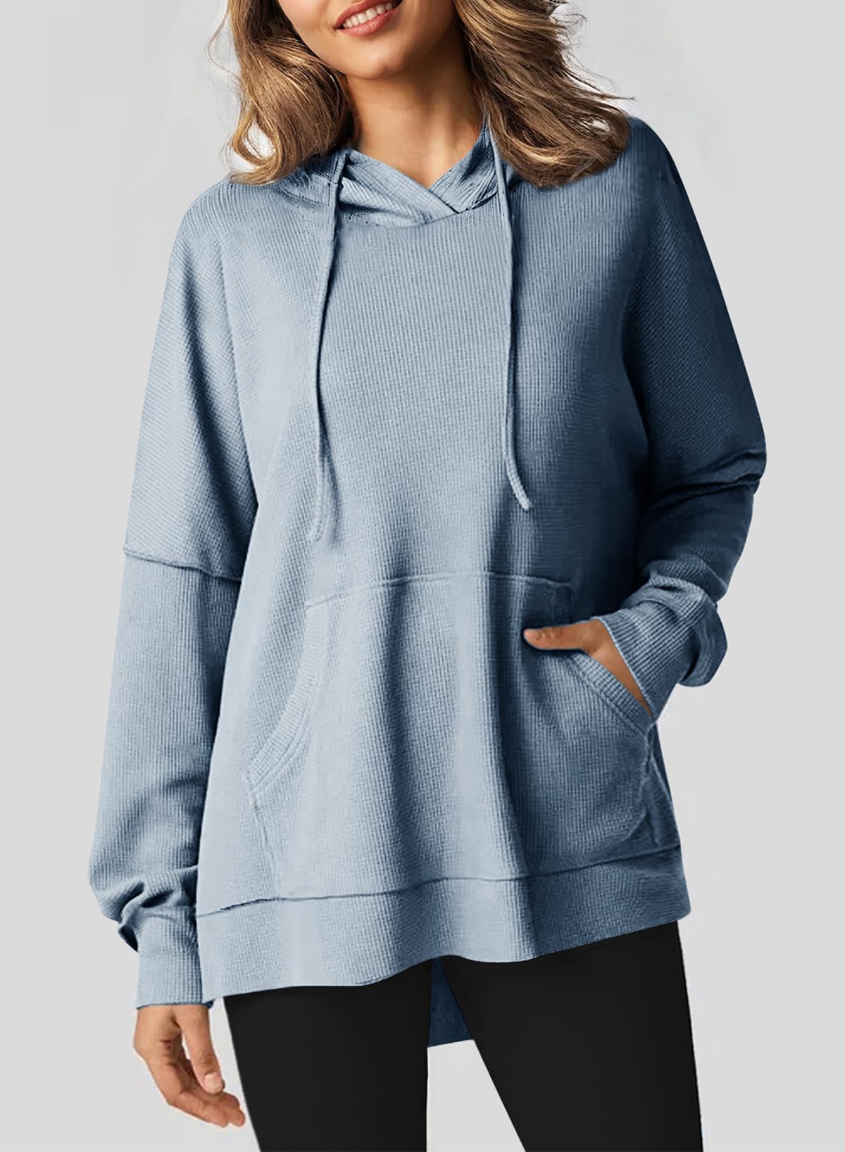 ✨Oversized Hoodies for Women Waffle Knit Drawstring Side Slit Pullover Sweatshirts with Pocket (Final Days: Big Savings!!!)