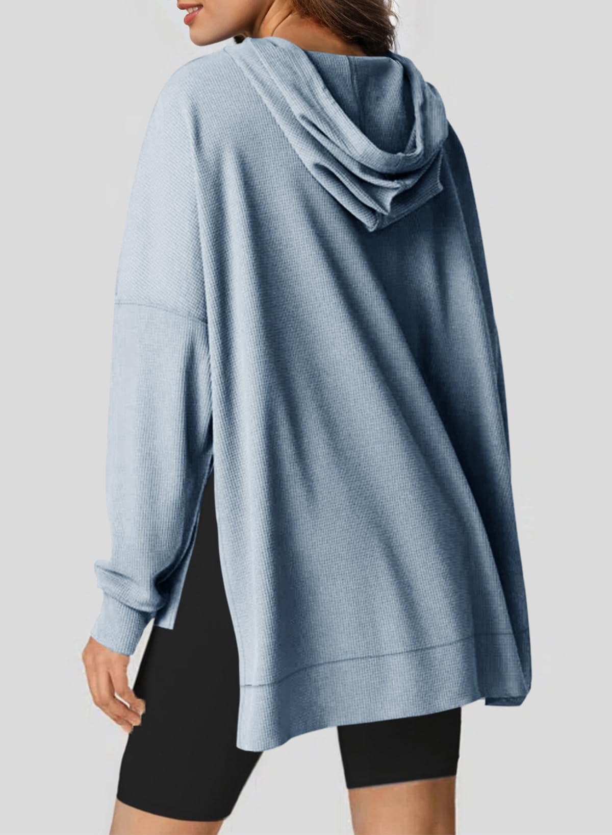 ✨Oversized Hoodies for Women Waffle Knit Drawstring Side Slit Pullover Sweatshirts with Pocket (Final Days: Big Savings!!!)