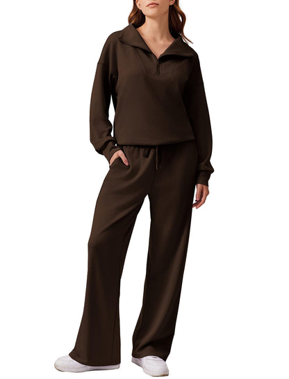 ⏰Hot Sale-Women Oversized Half‑Zip Pullover & Elastic Drawstring Wide Leg Sweatpants 2‑Piece Outfit