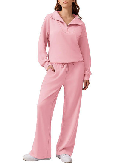 ⏰Hot Sale-Women Oversized Half‑Zip Pullover & Elastic Drawstring Wide Leg Sweatpants 2‑Piece Outfit