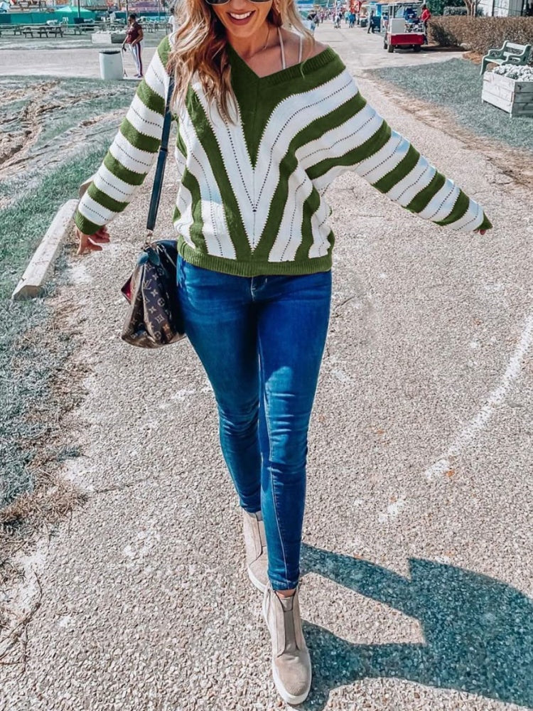 Autumn Striped Color Block Knitted Sweater (BUY 2 10% OFF)