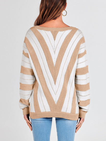 Autumn Striped Color Block Knitted Sweater (BUY 2 10% OFF)