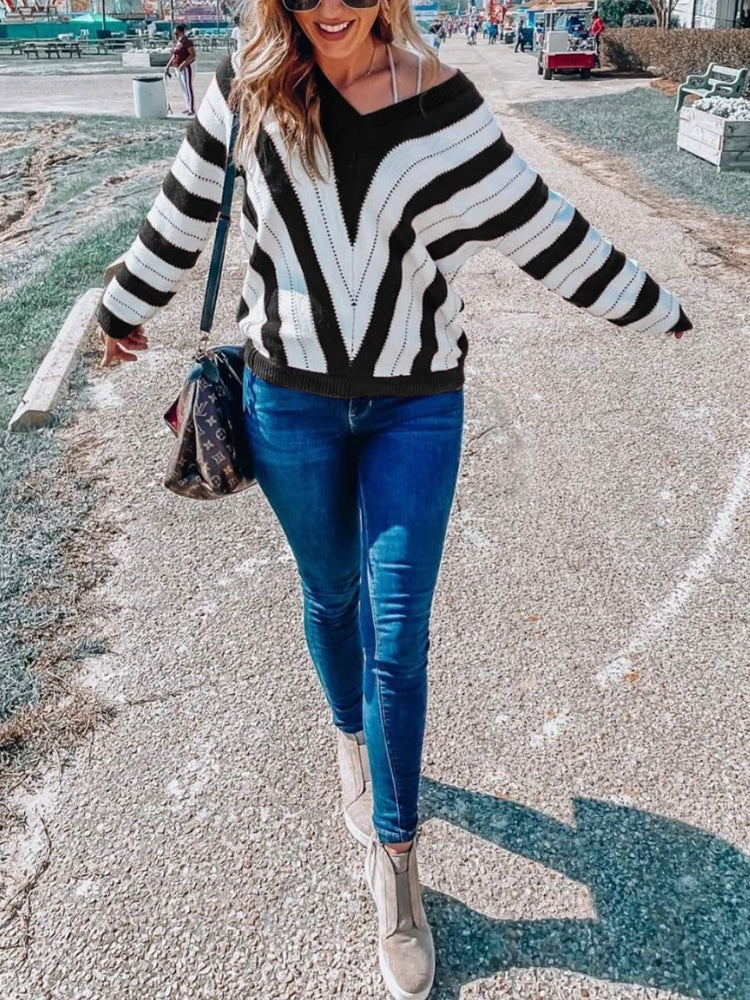 Autumn Striped Color Block Knitted Sweater (BUY 2 10% OFF)