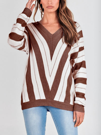 Autumn Striped Color Block Knitted Sweater (BUY 2 10% OFF)