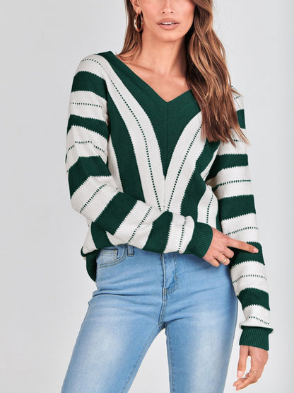 Autumn Striped Color Block Knitted Sweater (BUY 2 10% OFF)