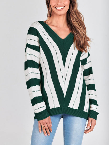 Autumn Striped Color Block Knitted Sweater (BUY 2 10% OFF)