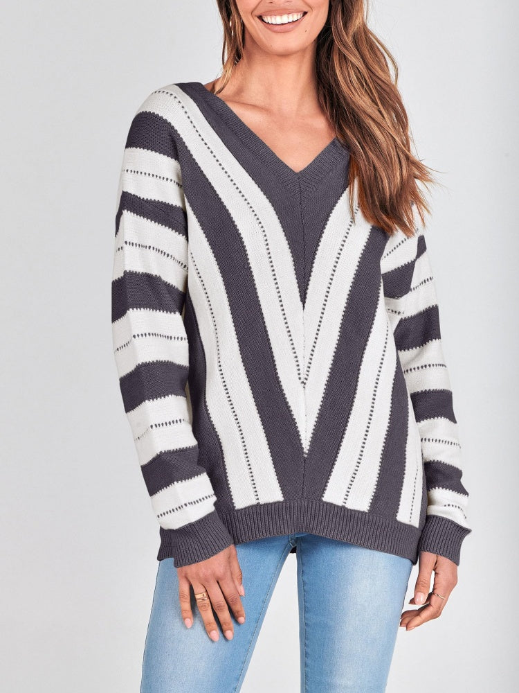 Autumn Striped Color Block Knitted Sweater (BUY 2 10% OFF)