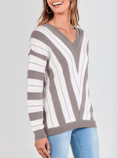Autumn Striped Color Block Knitted Sweater (BUY 2 10% OFF)