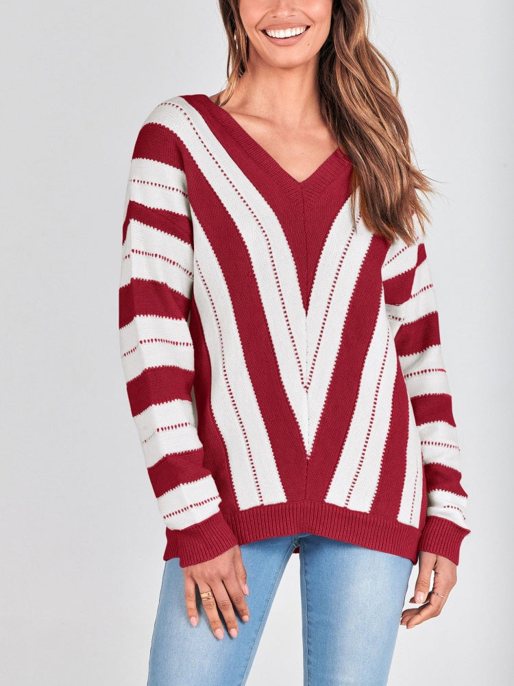 Autumn Striped Color Block Knitted Sweater (BUY 2 10% OFF)