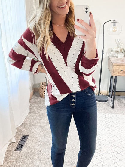 Autumn Striped Color Block Knitted Sweater (BUY 2 10% OFF)
