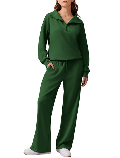 ⏰Hot Sale-Women Oversized Half‑Zip Pullover & Elastic Drawstring Wide Leg Sweatpants 2‑Piece Outfit