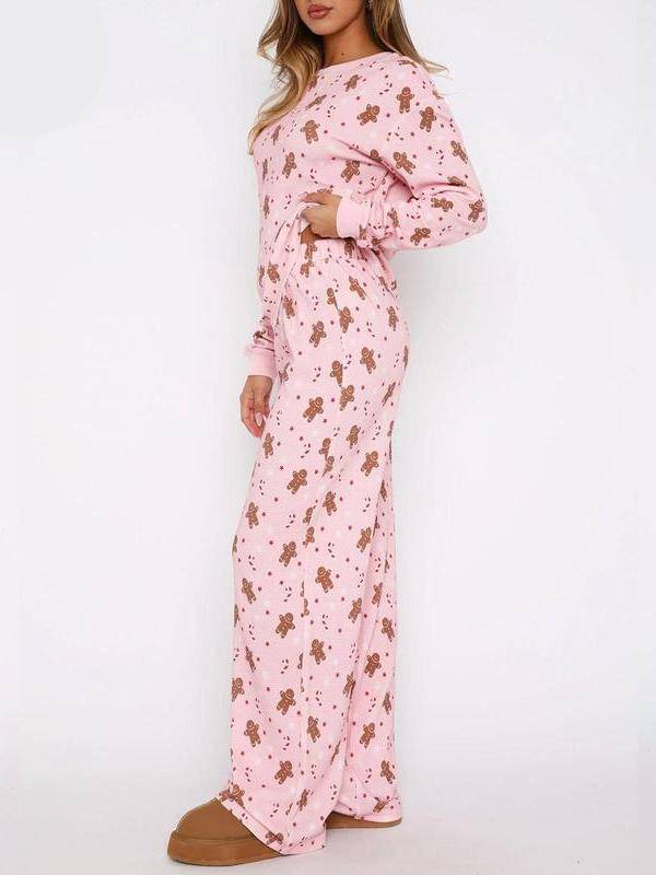 ✨Women‘s Casual Gingerbread Print Christmas 2 Piece Pajamas Set