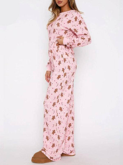 ✨Women‘s Casual Gingerbread Print Christmas 2 Piece Pajamas Set