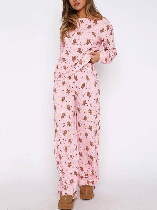 ✨Women‘s Casual Gingerbread Print Christmas 2 Piece Pajamas Set