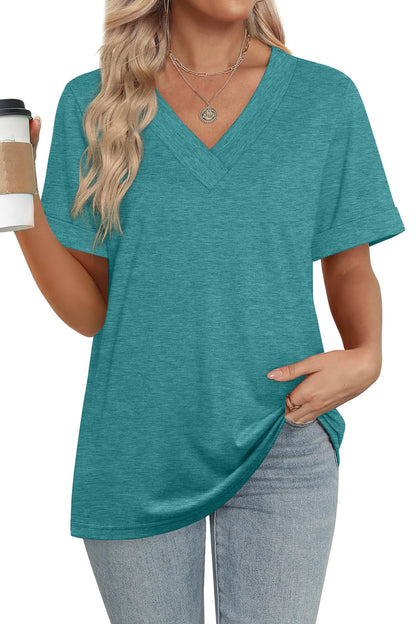 ✨women's Summer Tops Short Sleeve Basic Casual V Neck T Shirts