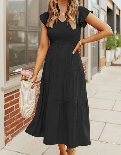 Women's Summer Casual Flutter Short Midi Dress