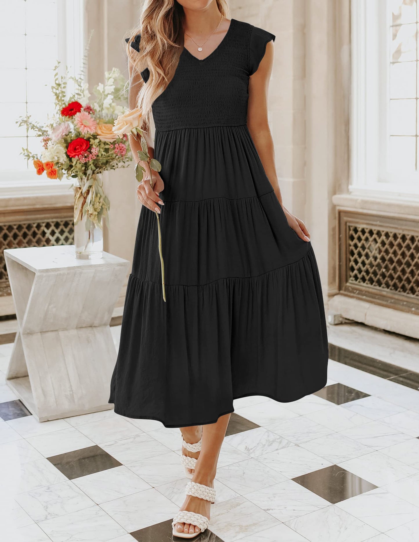 Women's Summer Casual Flutter Short Midi Dress