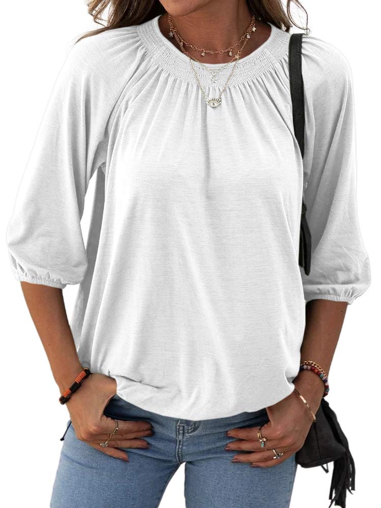 ✨Women's Casual Cotton 3/4 Sleeve Loose Pleated Basic Tops