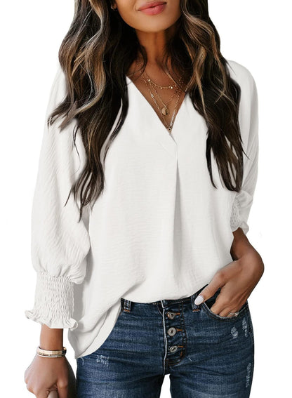 🔥Hot Sale-Womens Casual 3/4 Sleeve V Neck Loose Fit Basic Tees