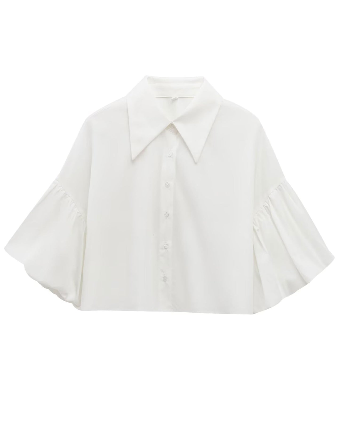 ✨Womens Cute Lantern Sleeve Collar Button Down Crop Tops