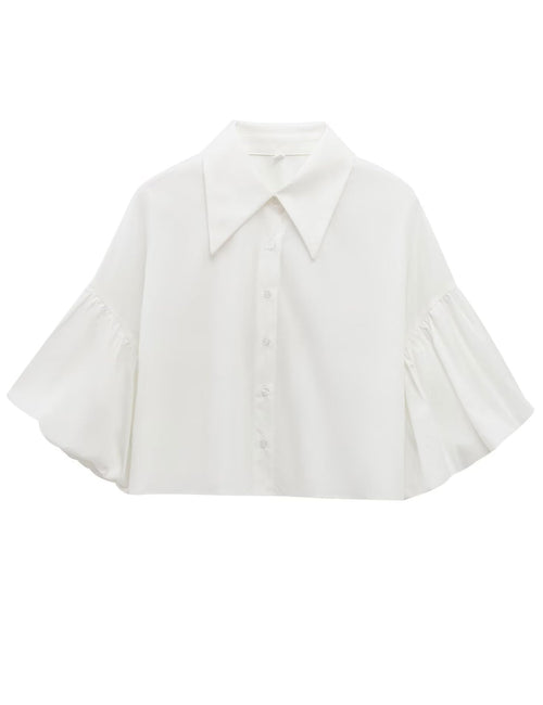 ✨Womens Cute Lantern Sleeve Collar Button Down Crop Tops